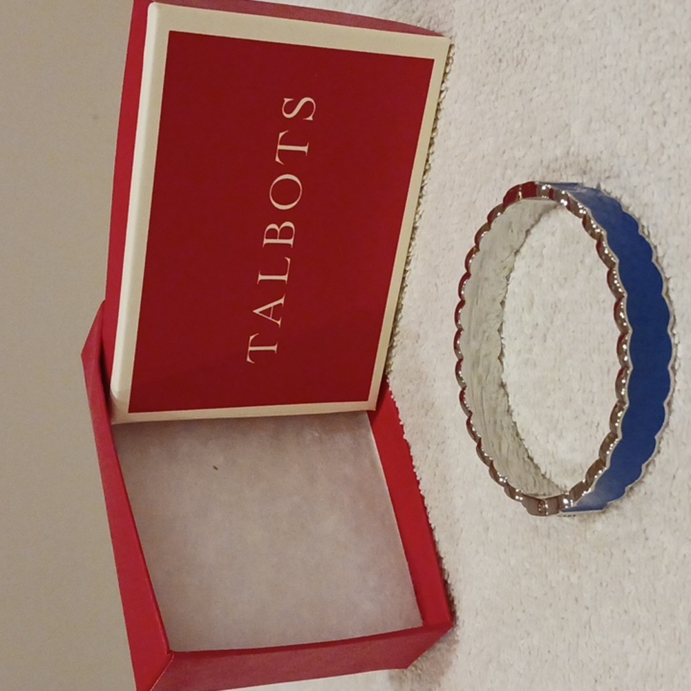 Talbots Silver and Blue Scalloped Enamel Hinged Bangle Bracelet